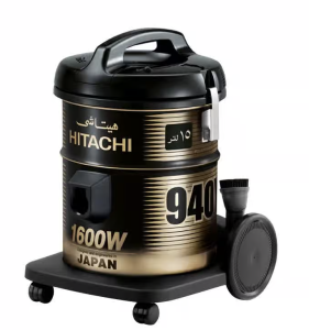 HITACHI Pail Can Vacuum Cleaner 1600 Watt, Cloth Filter, Black x Gold CV-940Y 220CE BK