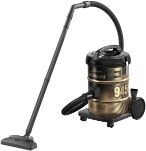 HITACHI Pail Can Vacuum Cleaner 2000 Watt, Cloth Filter, Black x Gold CV-945F 220CE BK